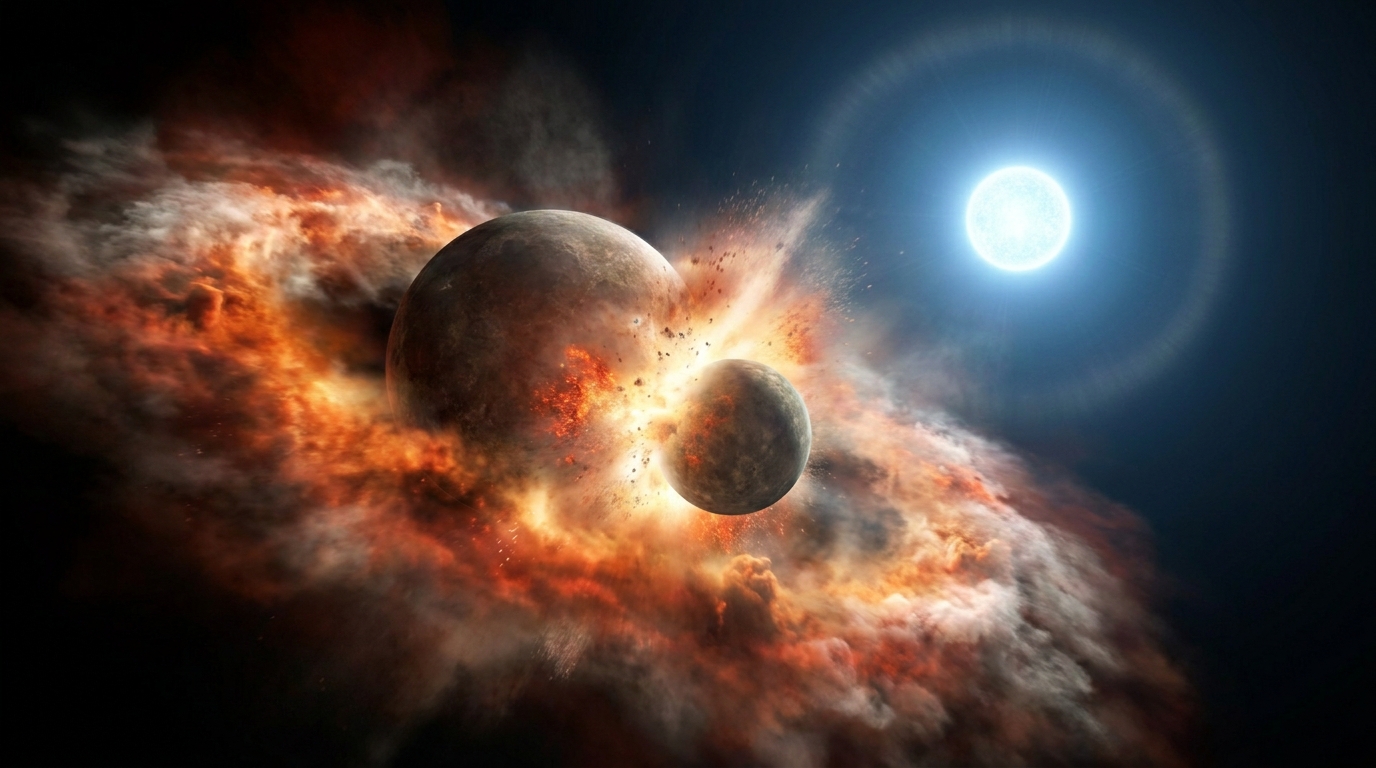 Cientistas observam em tempo real a colisão violenta entre dois planetas jovens em um sistema estelar distante.