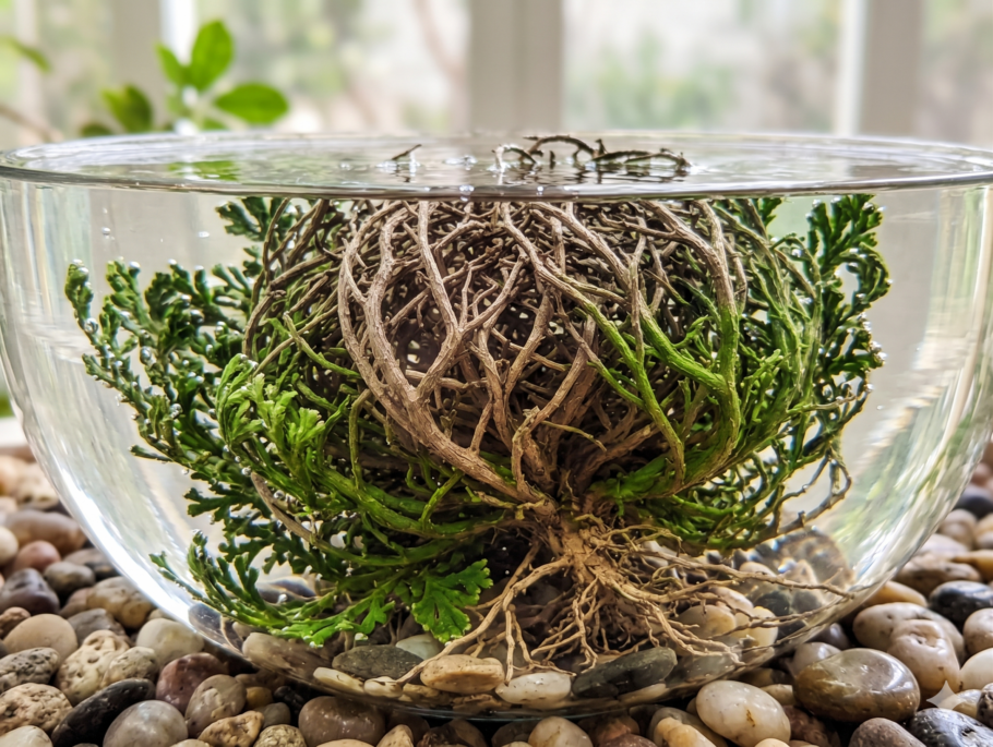 Quando em contato com a água, a planta pode retomar a cor verde