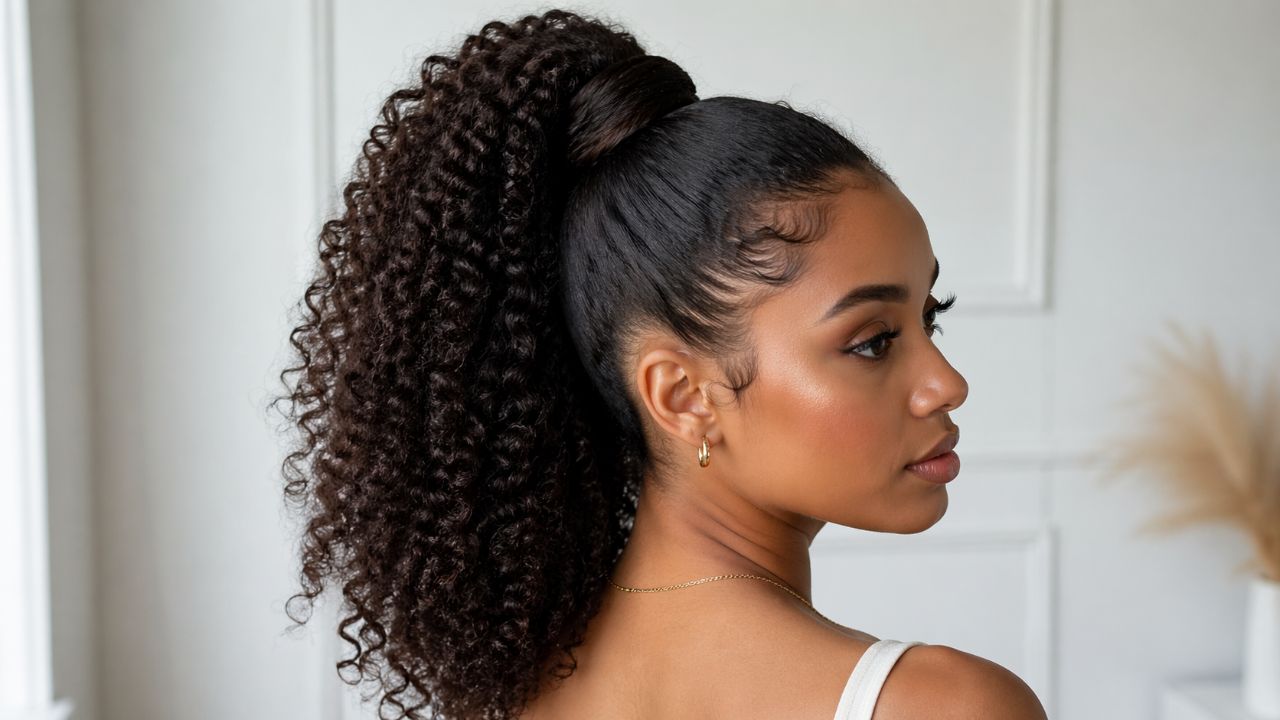 Prático e protetor, o rabo de cavalo alto torcido preserva a saúde dos cachos ao reduzir a quebra e o desgaste diário dos fios.