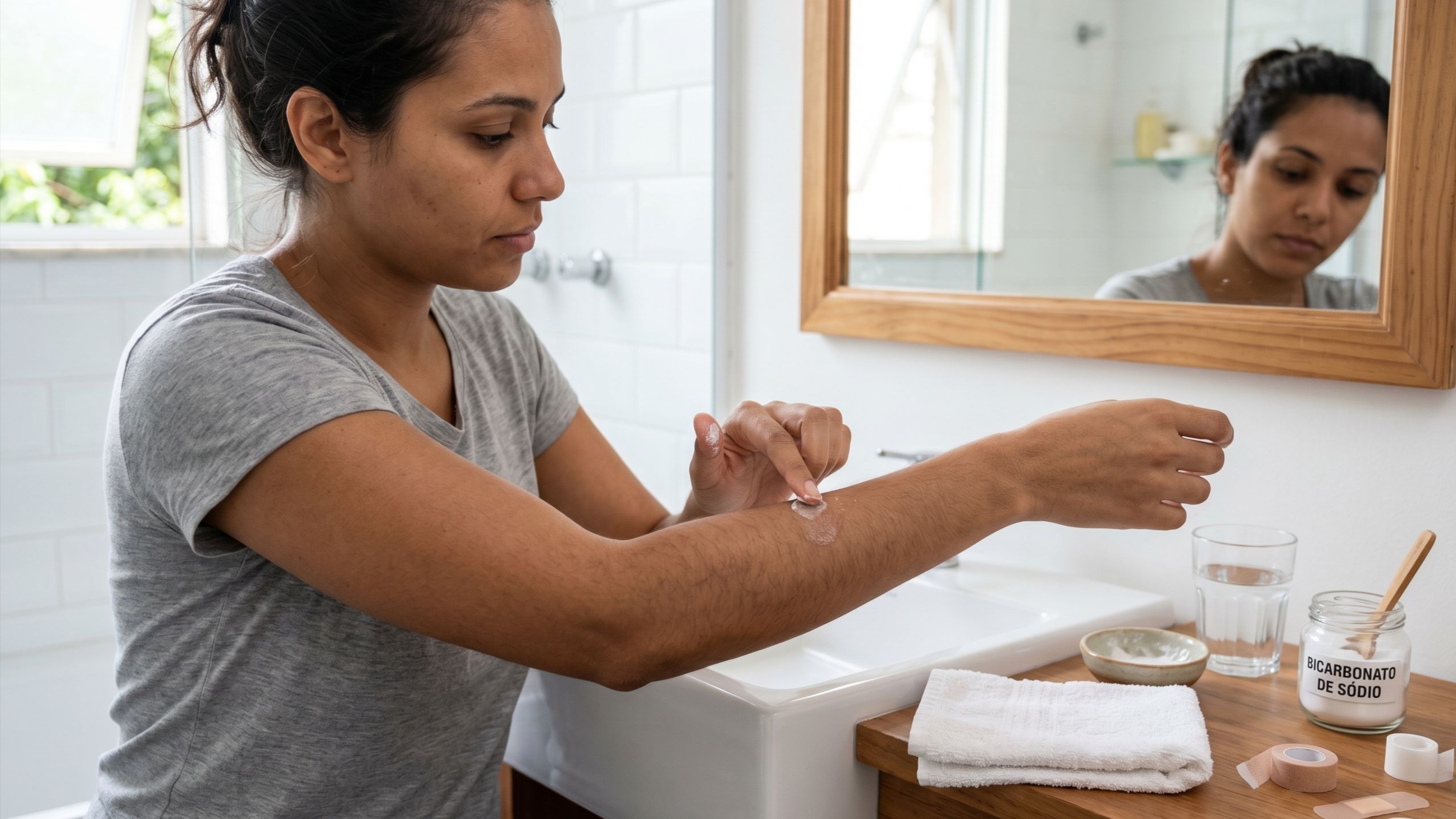 O uso de bicarbonato pode comprometer a barreira protetora da pele ao desequilibrar seu pH ácido natural.
