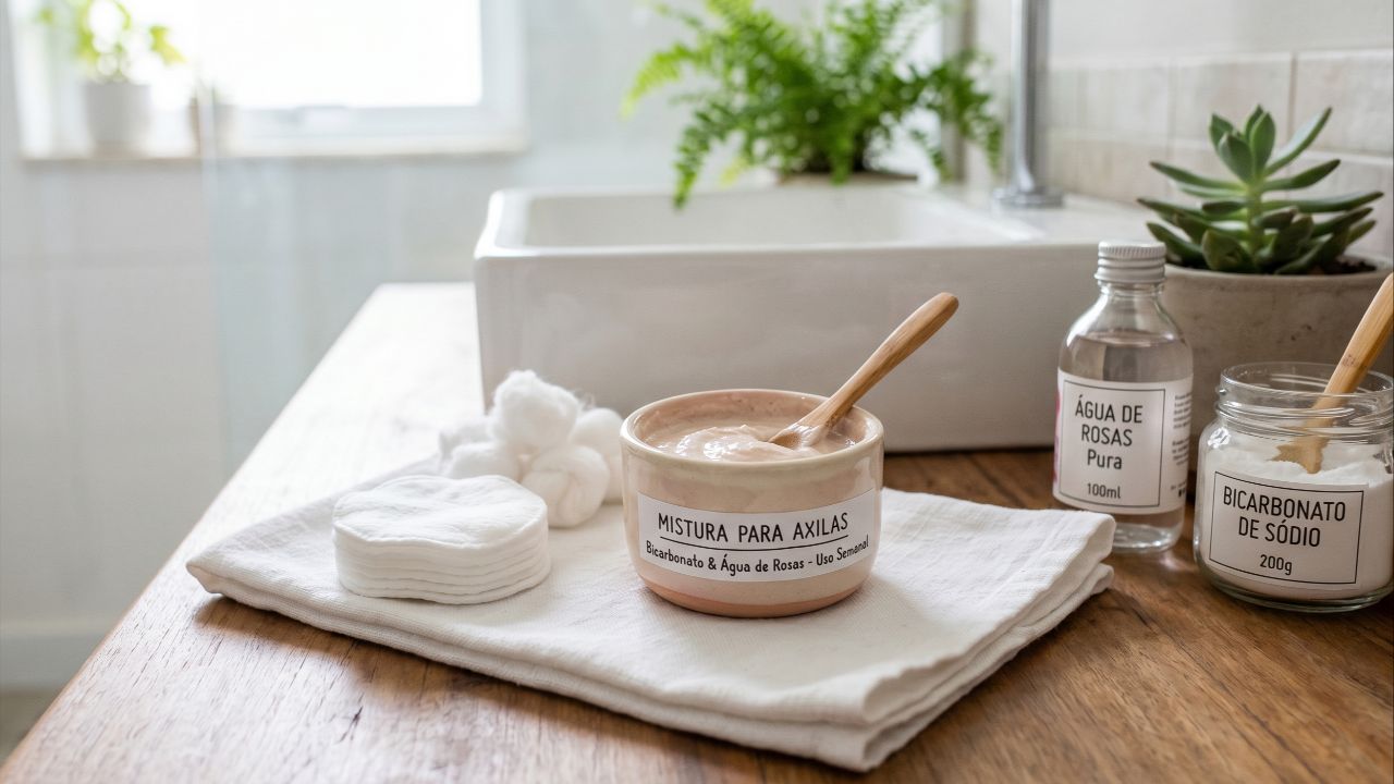 A mistura de bicarbonato e água de rosas proporciona uma higienização profunda.