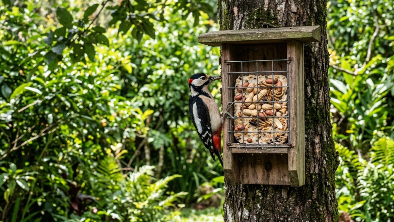 Misture gorduras, proteínas e minerais em um alimento caseiro para garantir a energia e o bem-estar dos pica-paus.