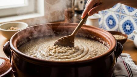 A textura cremosa vem do cozimento lento