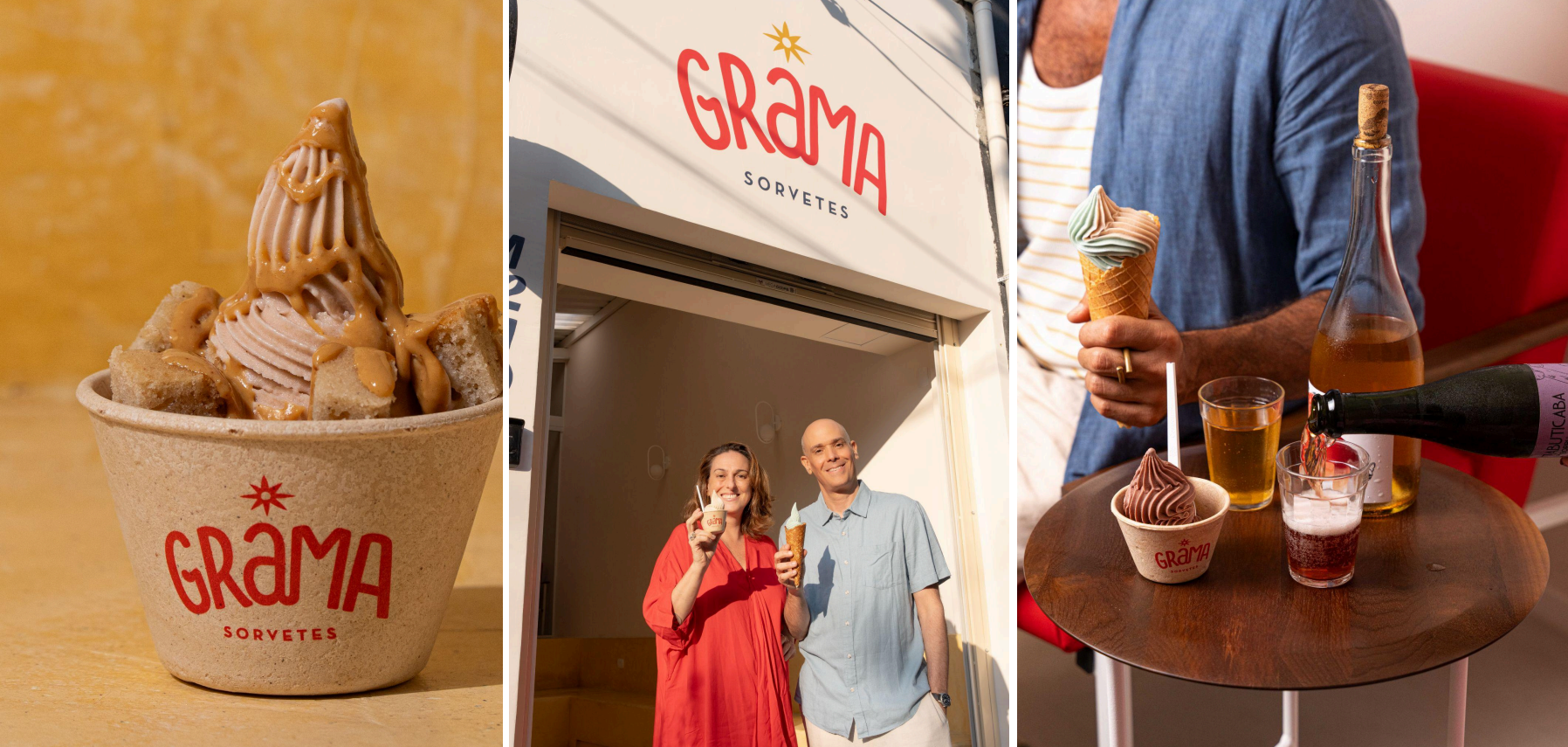 A Grama oferece ainda sobremesas montadas na hora, que podem ser acompanhadas de cafés especiais, fermentados de frutas brasileiras e uma pequena seleção de vinhos naturais