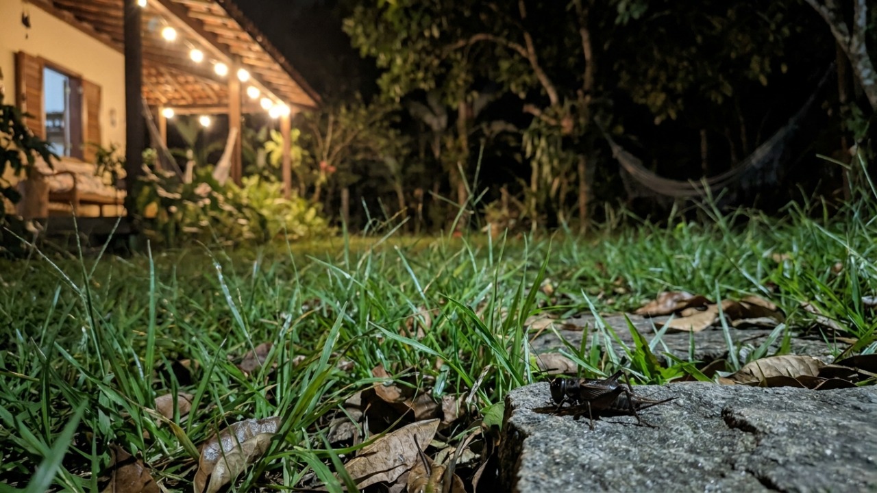 Os grilos machos produzem o som noturno esfregando as asas dianteiras para atrair parceiras e demarcar território.