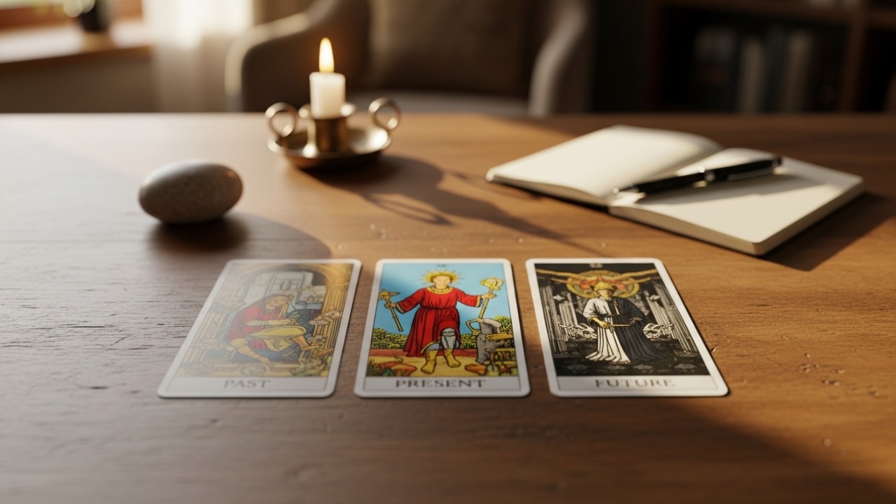 A tiragem de três cartas transforma questionamentos em uma narrativa reveladora sobre a sua própria jornada.