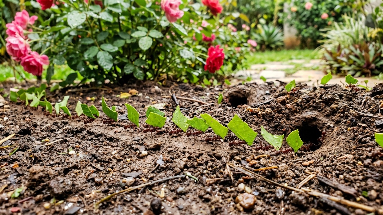 A atividade das formigas-saúva contribui para a aeração e fertilidade do solo no jardim.