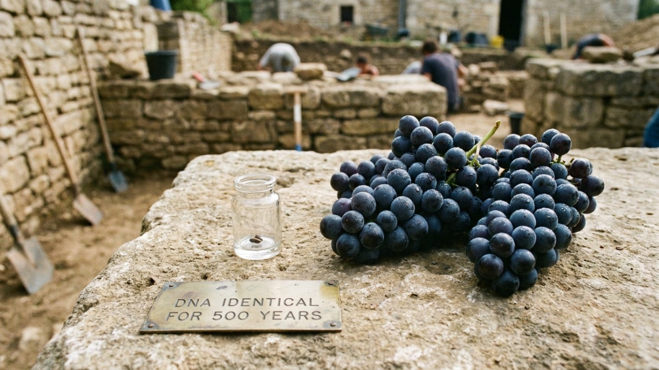 Análise genética de sementes medievais revela a continuidade biológica da uva Pinot Noir ao longo dos séculos.