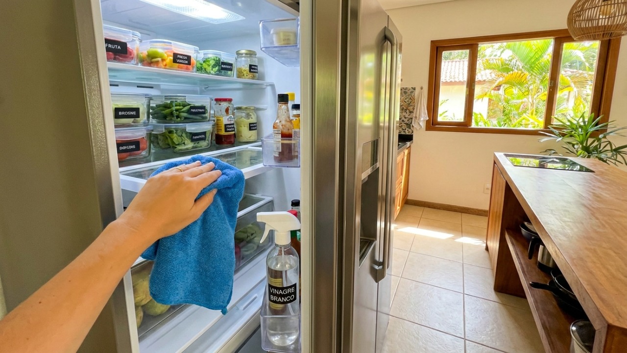 Aprenda a utilizar o vinagre branco para higienizar a geladeira de forma eficiente.
