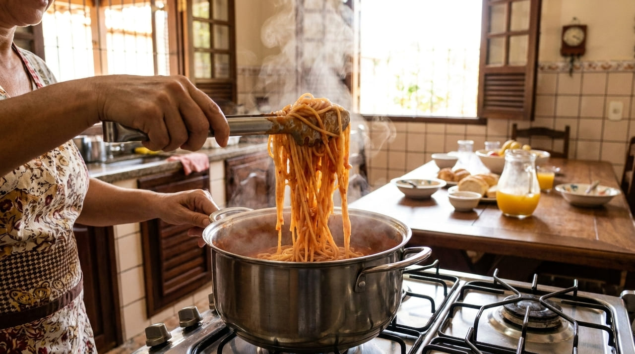 Mais de 3 chefes italianos dizem que o maior desperdício dos brasileiros é jogar fora a água do preparo do macarrão