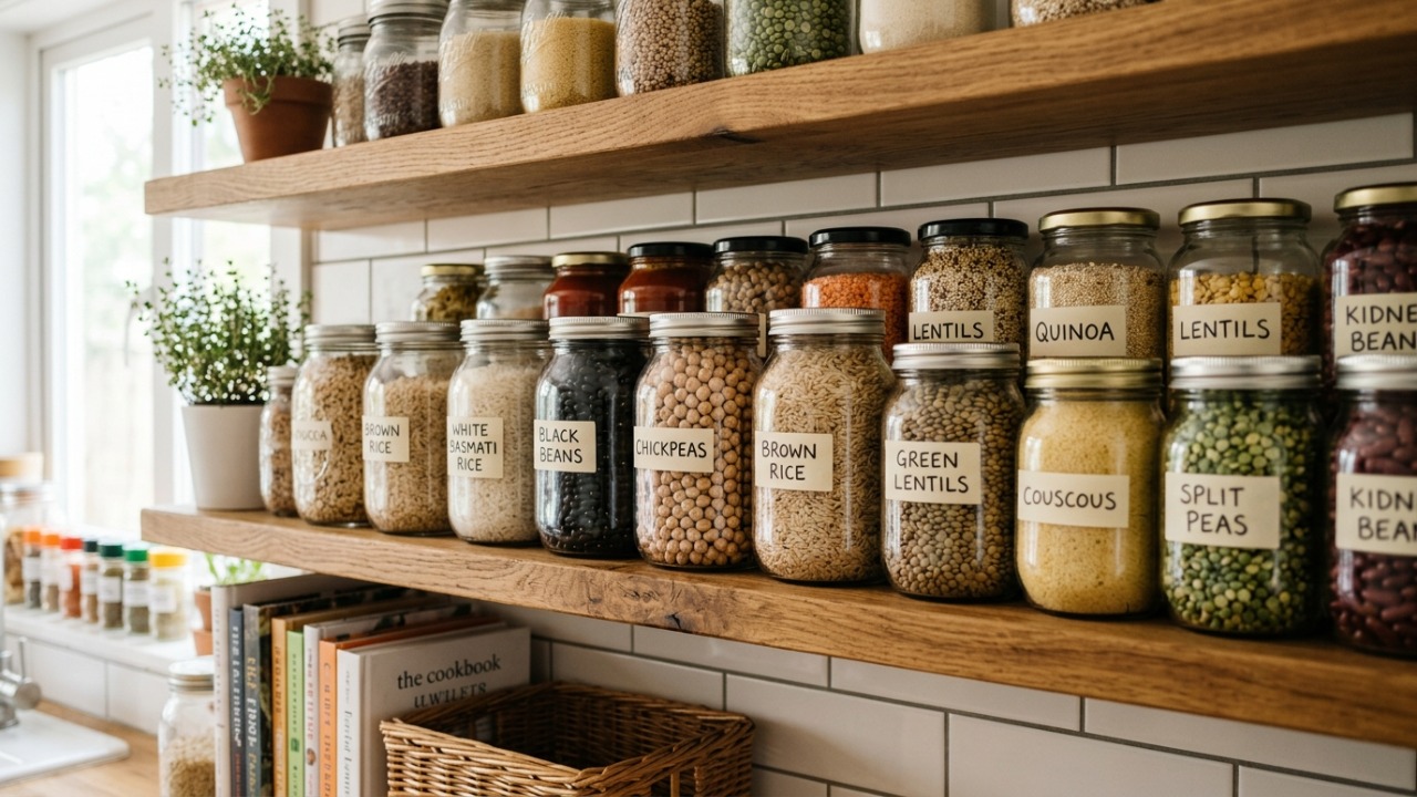 O uso de potes de vidro na despensa preserva melhor a qualidade e o sabor dos alimentos.