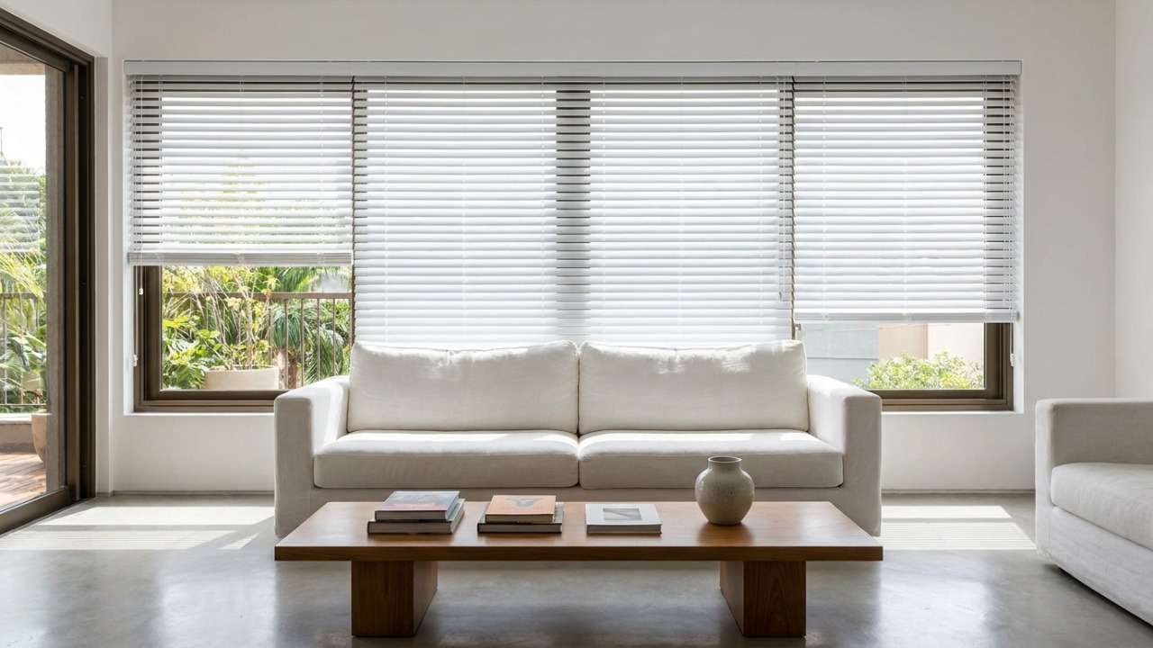A substituição de cortinas de tecido por persianas modernas facilita a higienização diária.