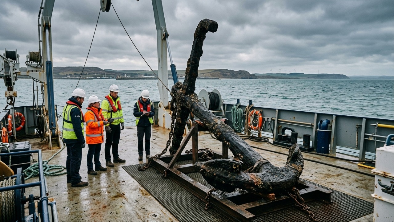 Enterrada sob a areia do Mar do Norte por quase 2 mil anos, uma âncora romana de ferro e madeira com mais de 6,6 pés de comprimento e cerca de 220 libras foi retirada da costa de Suffolk tão bem preservada que parece impossível, e arqueólogos dizem que ela pode ter mantido um navio mercante de 500 a 600 toneladas ancorado no local