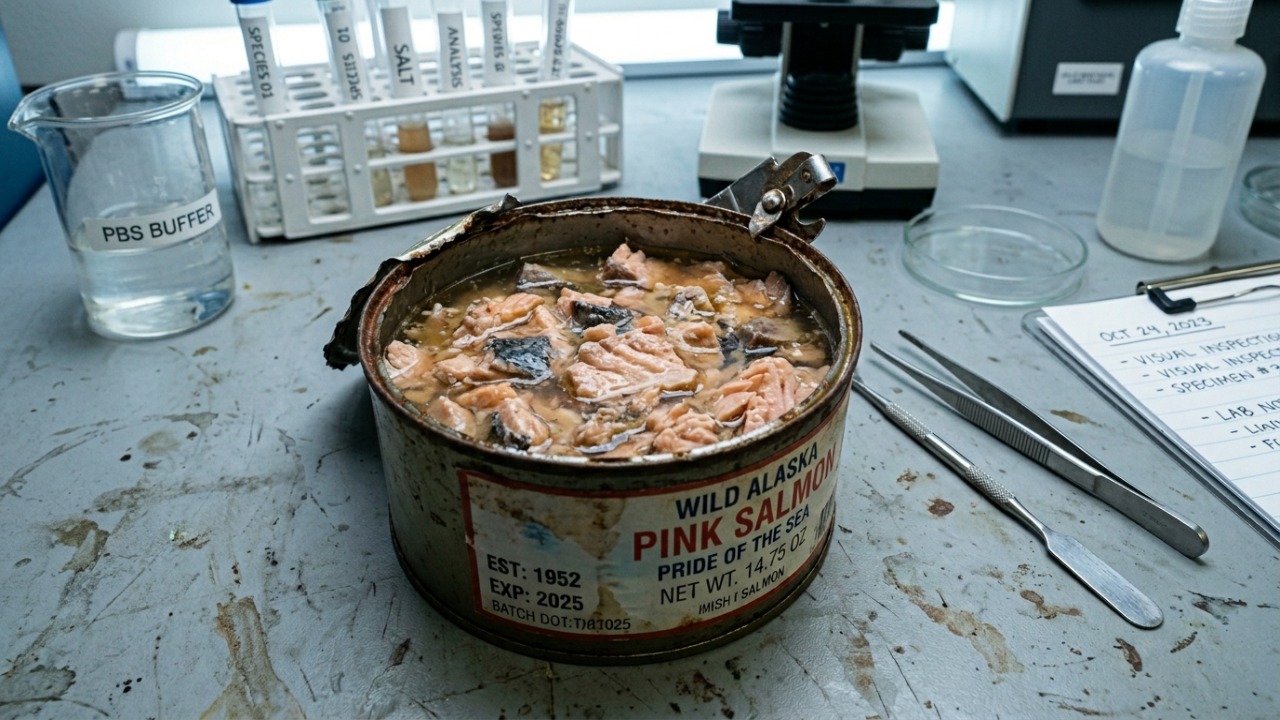 Pesquisadores abriram latas de salmão do Alasca guardadas há décadas e descobriram um registro oceânico oculto dentro delas, vermes parasitas mortos que permitiram rastrear mudanças na cadeia alimentar durante 42 anos, com a quantidade desses parasitas subindo nos salmões chum e rosa, mas ficando estável nos tipos coho e sockeye