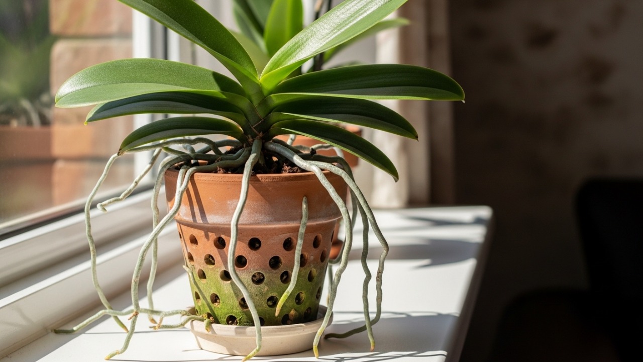 Para a orquídea durar anos, o macete não é molhar mais, mas reparar onde as raízes encostam