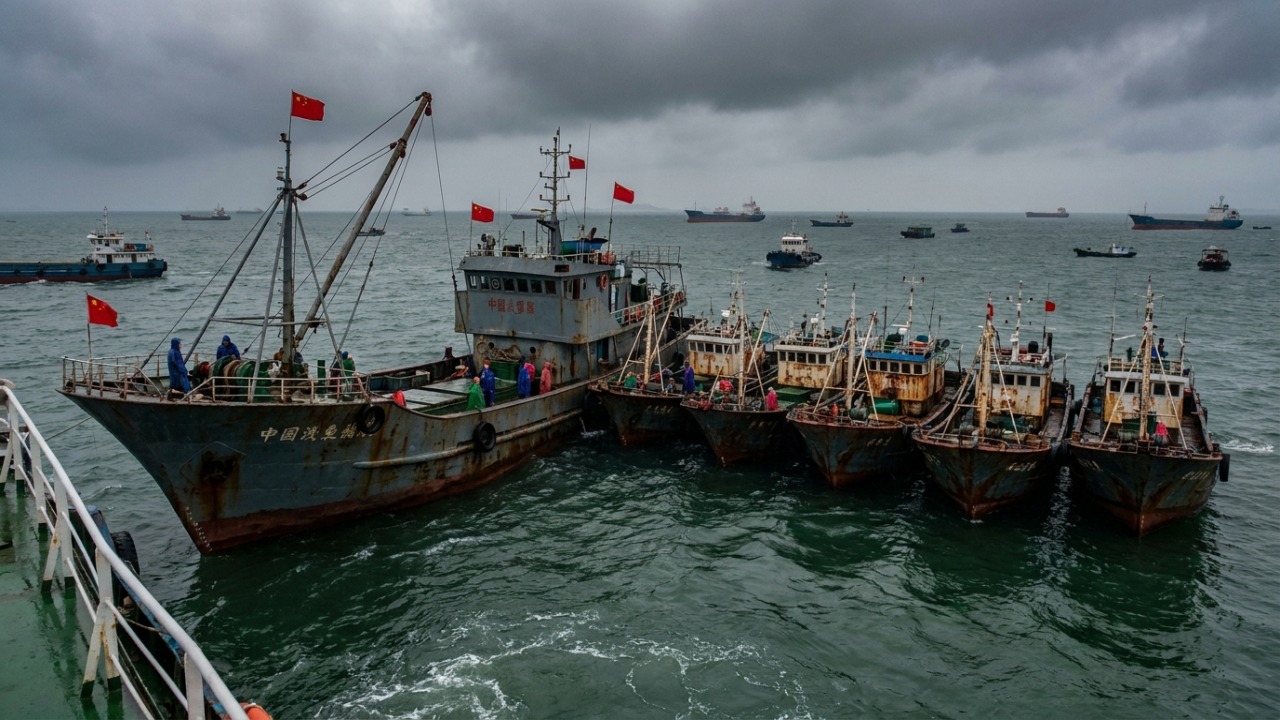 A milícia marítima chinesa utiliza frotas pesqueiras coordenadas para exercer pressão geopolítica na região.