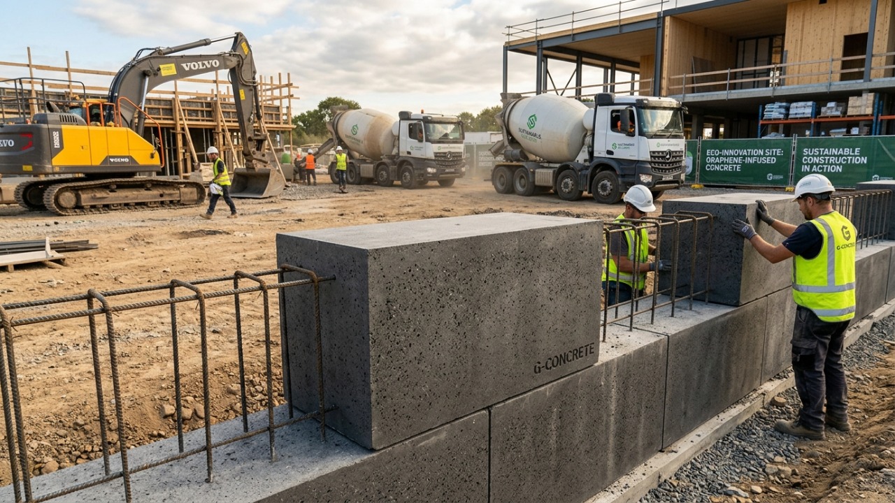 O concreto com grafeno reforça estruturas, aumenta a durabilidade e reduz significativamente o uso de cimento e o impacto ambiental.