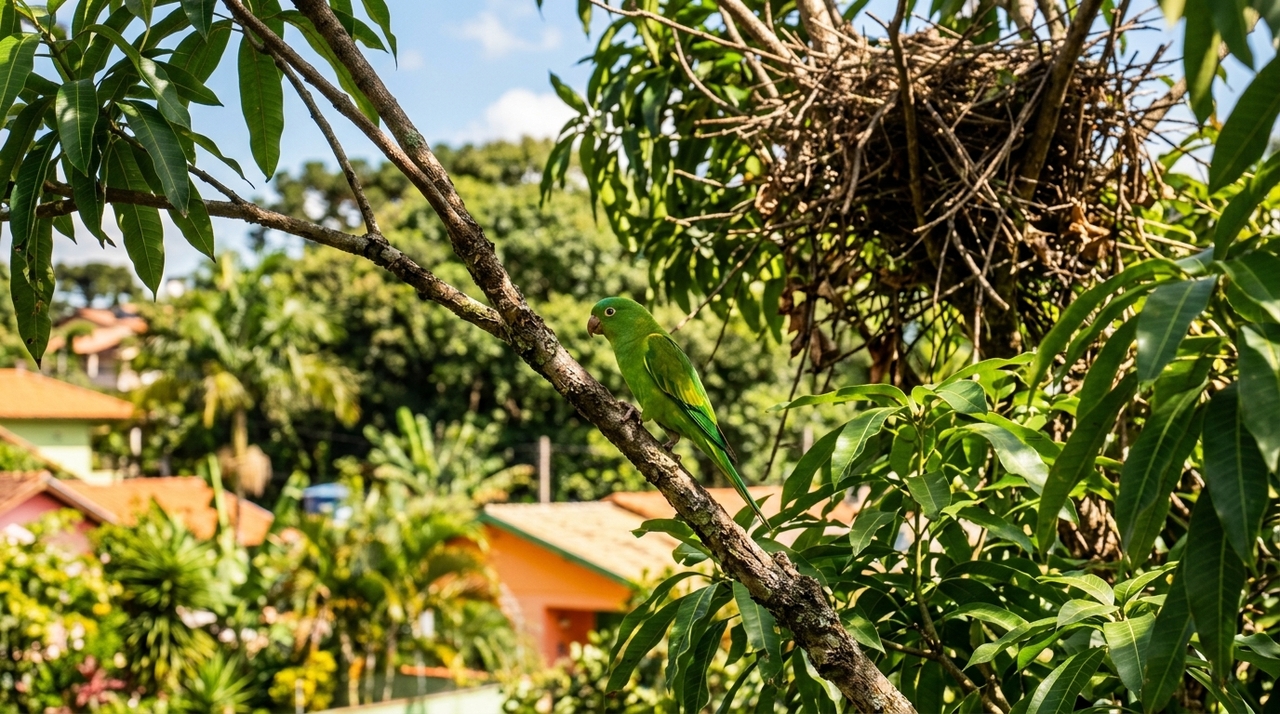 Essas aves verdes não visitam os quintais por mero acaso, pois costumam planejar rotas frequentes em busca de proteção.