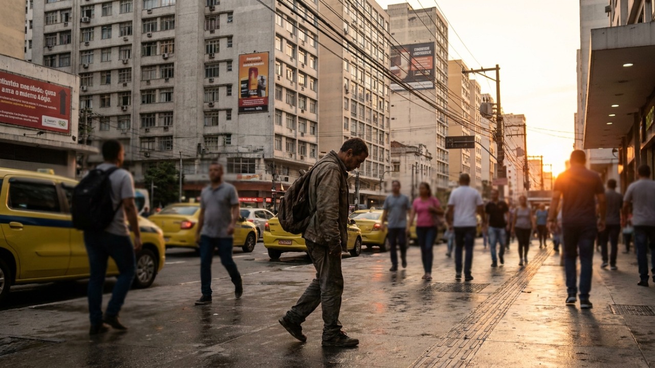 A postura de olhar para baixo nas calçadas reflete a necessidade de reserva e processamento emocional.