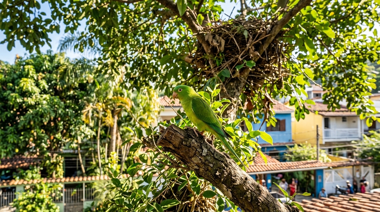 Essas aves verdes não visitam os quintais por mero acaso, pois costumam planejar rotas frequentes em busca de proteção.