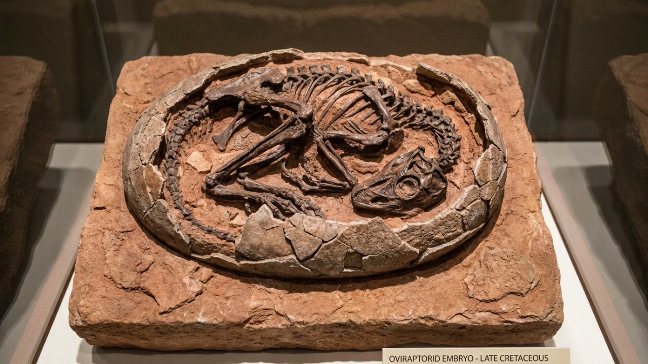 Fóssil de embrião de dinossauro preservado na China revela conexão evolutiva com as aves atuais.
