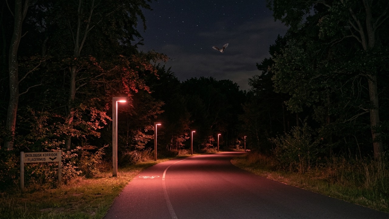 Iniciativa na Dinamarca utiliza luzes vermelhas para proteger a circulação de morcegos em áreas urbanas.