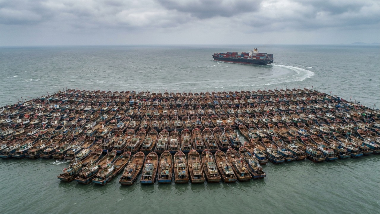 A movimentação massiva de barcos no mar da China Oriental sinaliza uma possível estratégia de bloqueio marítimo.