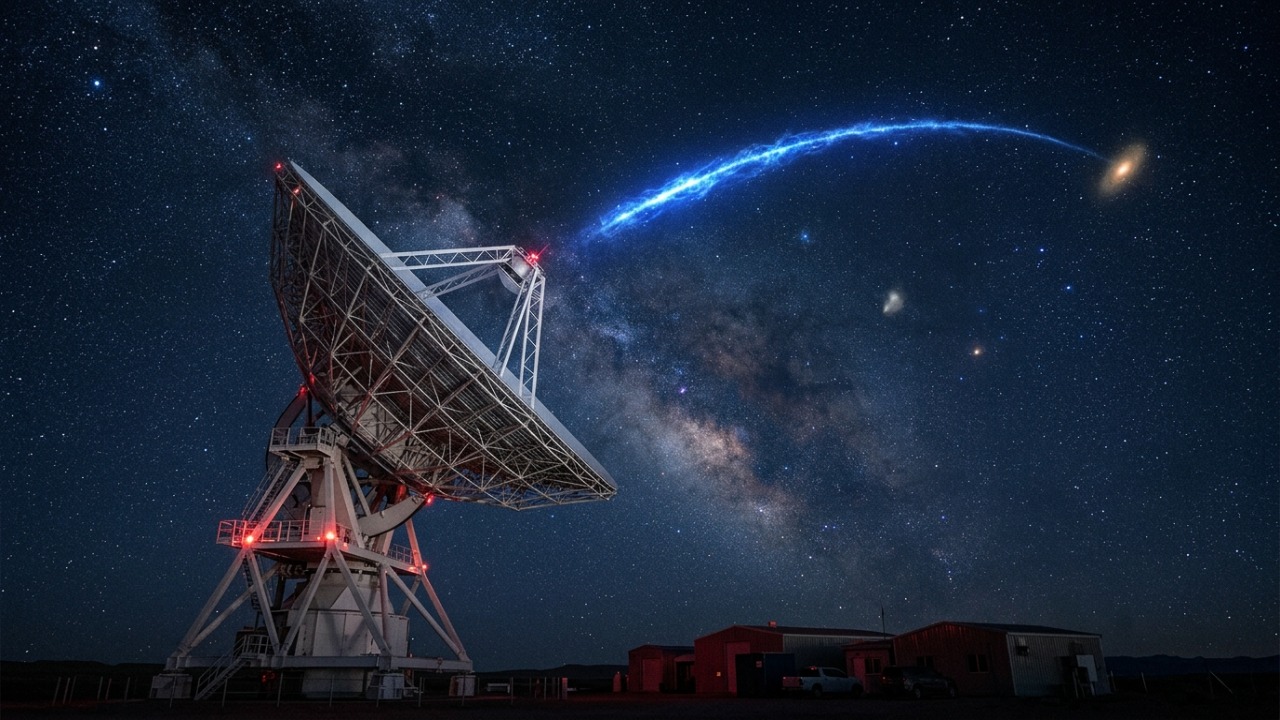 A parceria entre os telescópios MeerKAT e James Webb permitiu identificar a origem remota de um sinal de rádio ultrarrápido.