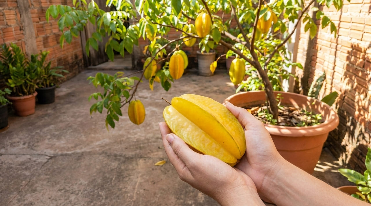 Cultivar carambola no quintal de casa de forma simples garante frutas frescas com uma cor vibrante que lembra o entardecer.