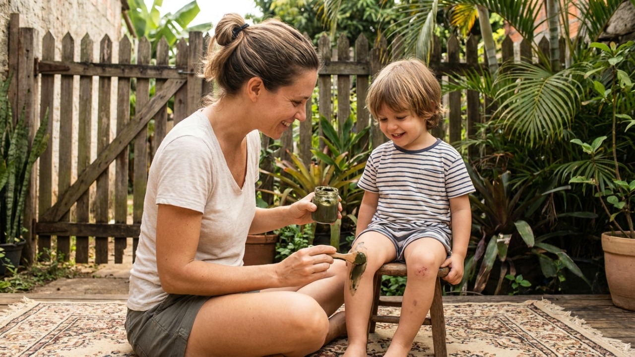 O uso de argila verde promove uma cicatrização natural e eficiente para pequenos ferimentos domésticos.