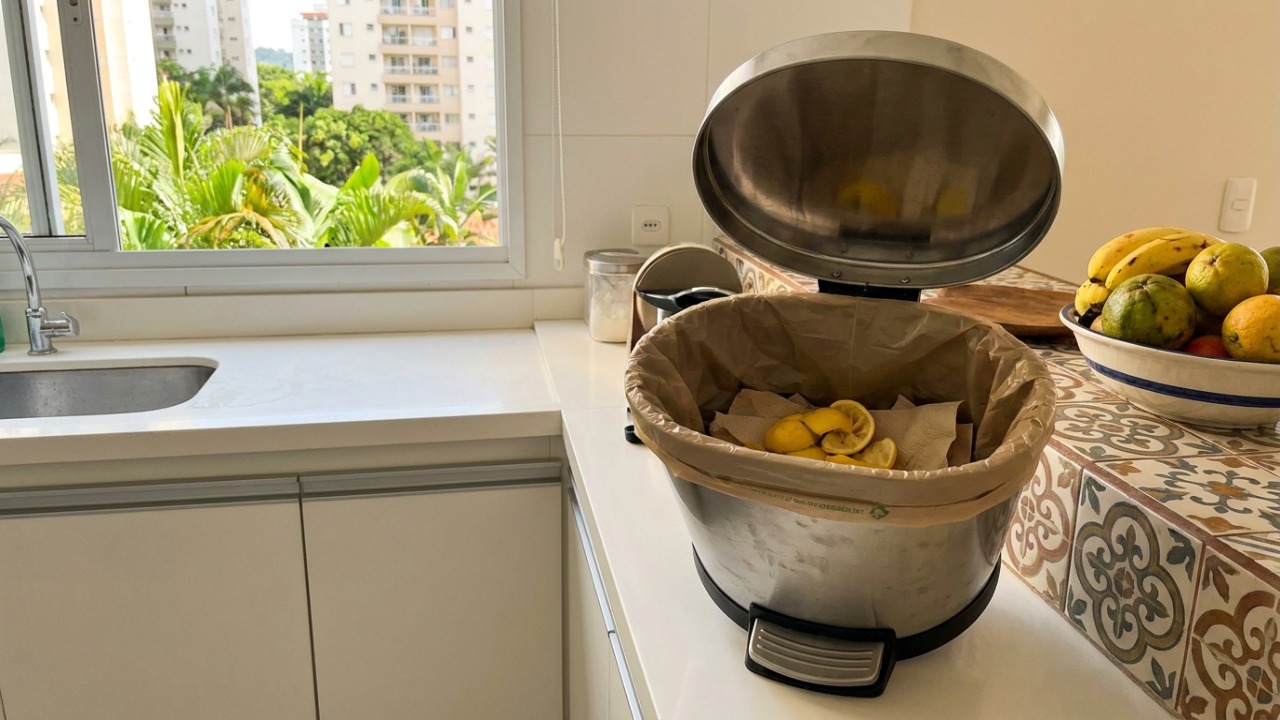 O uso estratégico de cascas de limão no fundo da lixeira atua como um repelente natural que afasta insetos e evita odores desagradáveis após o jantar.