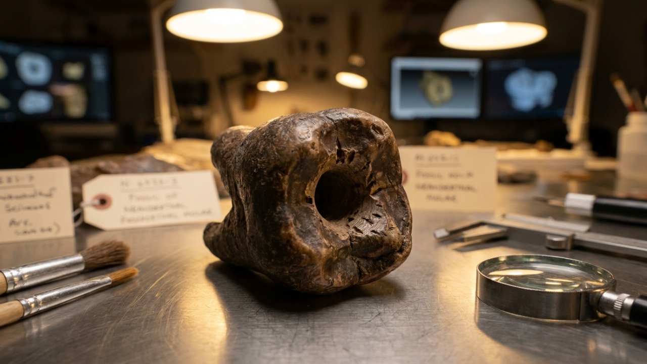 Molar de 59 mil anos revela que neandertais realizavam intervenções odontológicas complexas.