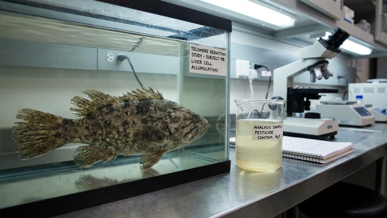 A exposição crônica a pesticidas acelera o envelhecimento celular e reduz a expectativa de vida de peixes.