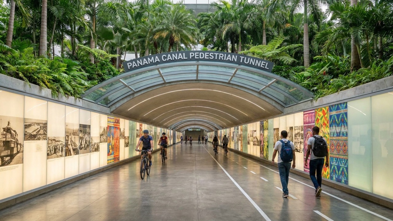 Projeto propõe a construção de túnel subterrâneo exclusivo para pedestres e ciclistas sob o Canal do Panamá.