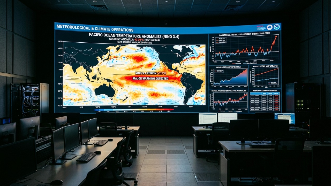 Modelos meteorológicos analisam a transição para o El Niño com base no acúmulo de energia térmica abaixo da superfície do Pacífico.