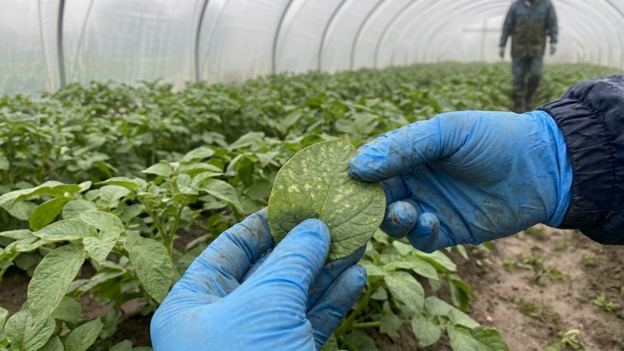 A aplicação controlada de defensivos é essencial para assegurar a produtividade das safras de batata sob ameaça climática.