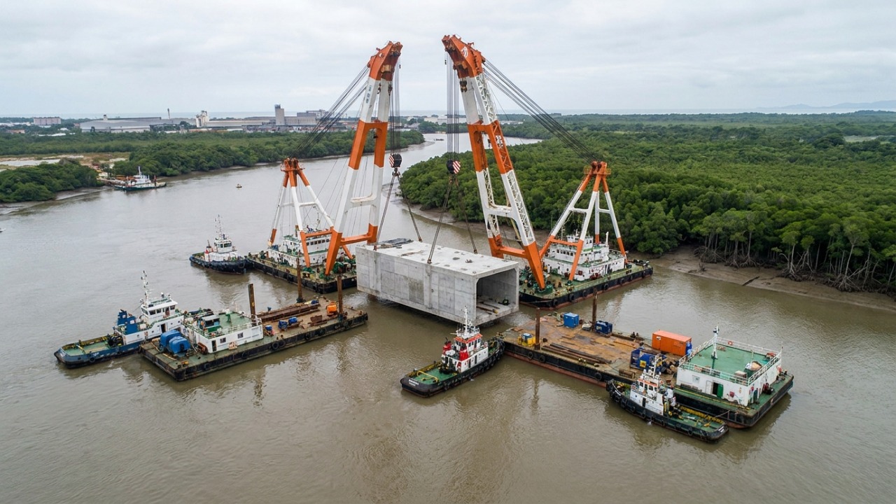 Obra de infraestrutura sob o canal do porto de Santos reduzirá o tempo de travessia para menos de cinco minutos.