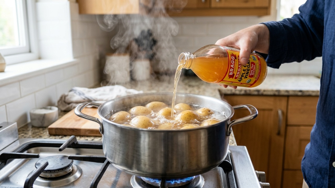 Adicionar um toque de acidez à água garante que as batatas mantenham a consistência ideal.