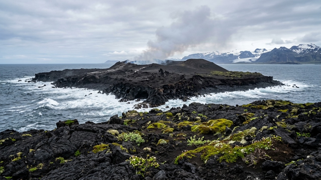 Surgida em 1963, a ilha de Surtsey é um santuário de preservação estrita onde pesquisadores estudam como a vida, trazida pelo vento, correntes e aves, prospera em ambientes estéreis.