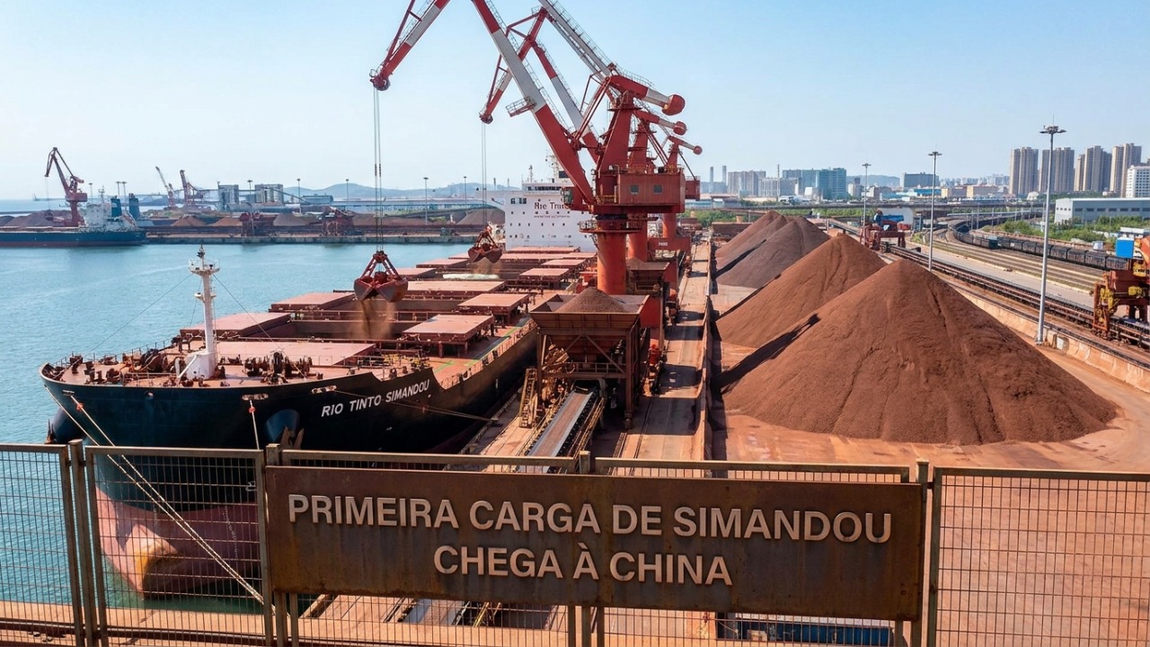 Primeiro carregamento de minério de alta qualidade vindo de Simandou chega ao porto de Dalian.