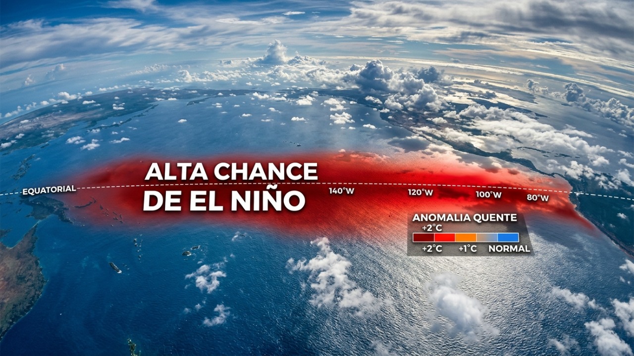 O aquecimento das águas no Pacífico equatorial indica uma alta probabilidade de desenvolvimento do fenômeno El Niño nos próximos meses.