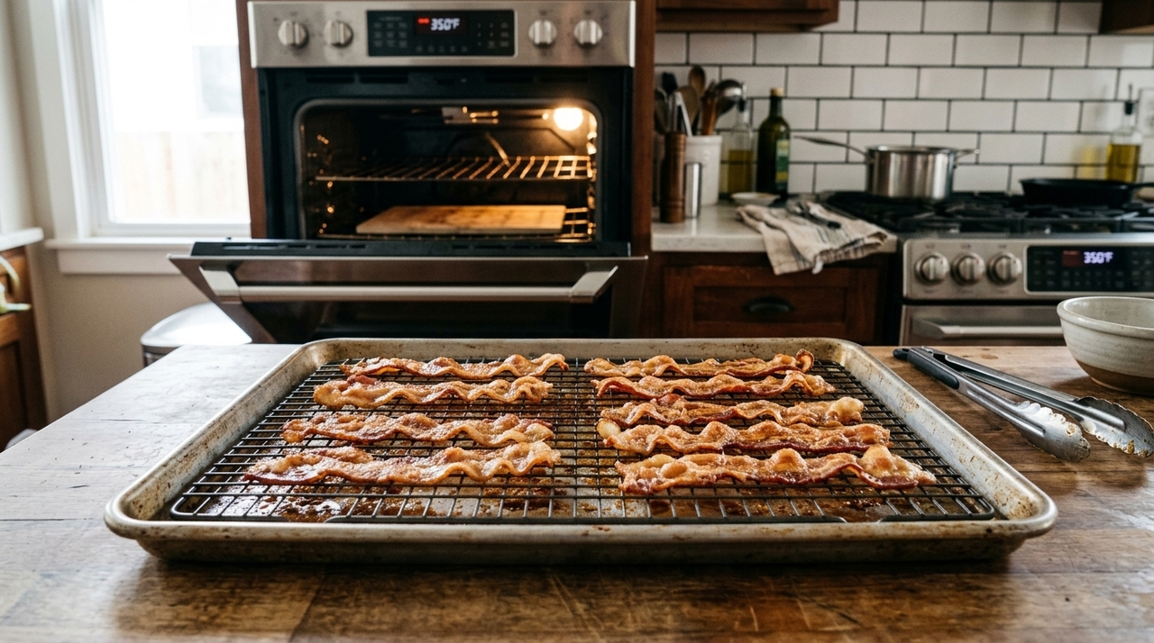 Uma grade metálica sobre a assadeira ajuda a deixar o bacon mais seco e crocante