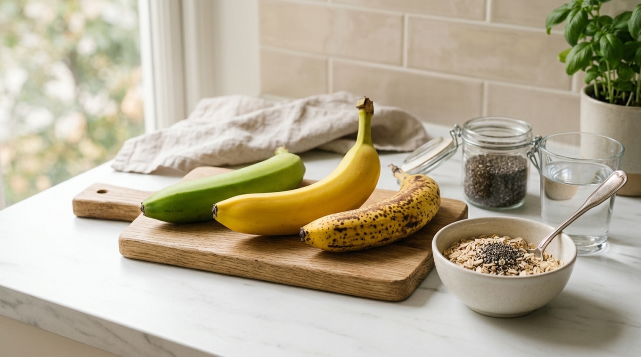 A banana verde tem mais amido resistente, um tipo de carboidrato que não é totalmente digerido no intestino delgado.