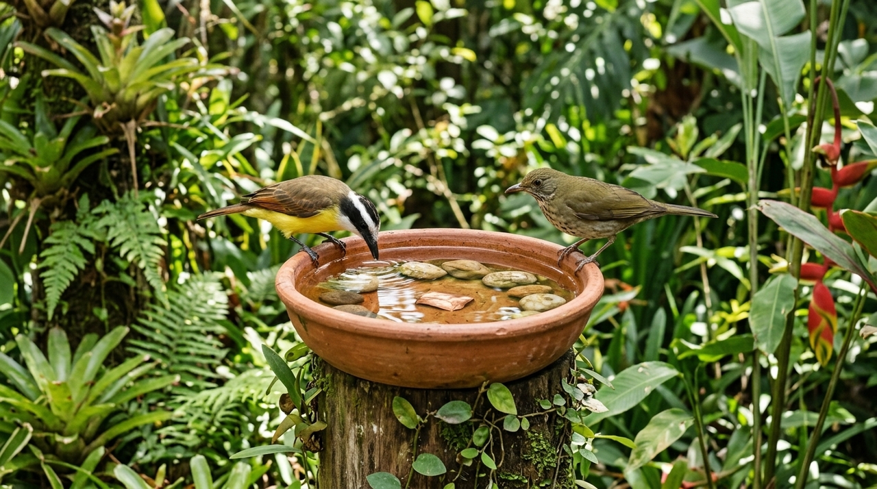 Aqueles que tiverem um bebedouro para pássaros são incentivados a adicionar um item natural a ele