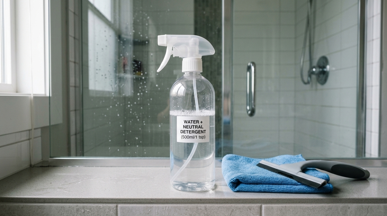 A proporção mais prática é misturar 500 ml de água com 1 colher de chá de detergente líquido de louça.
