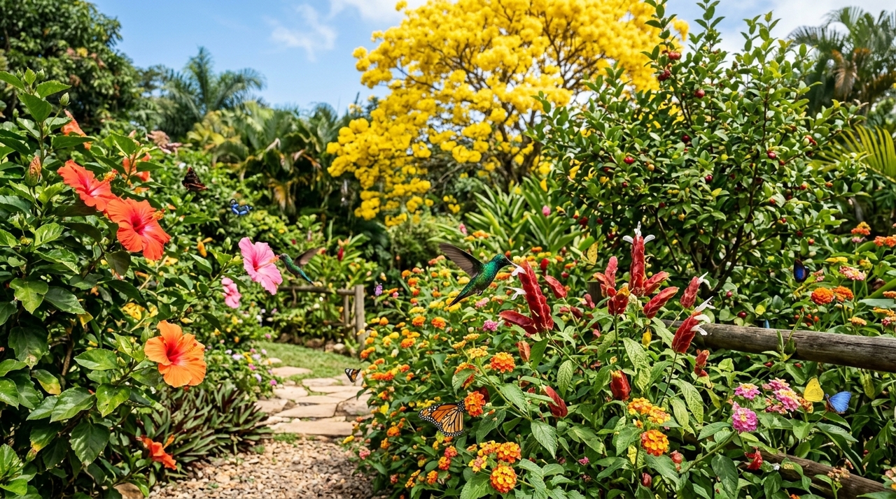 Para que o jardim funcione como uma área ativa de visitação, vale organizar as espécies em camadas, simulando a estrutura de uma pequena borda de mata.