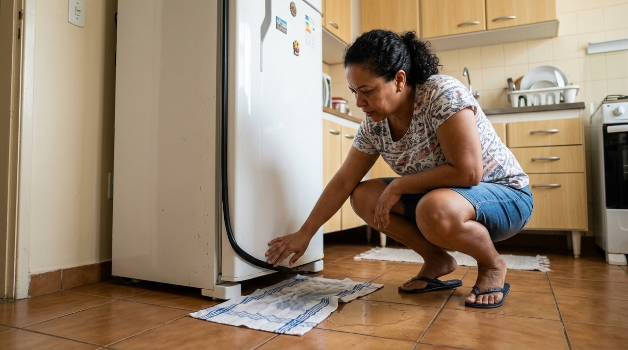 O pano úmido embaixo da porta da geladeira é usado para conter água que escorre, condensação na parte inferior da porta e sujeira acumulada na base