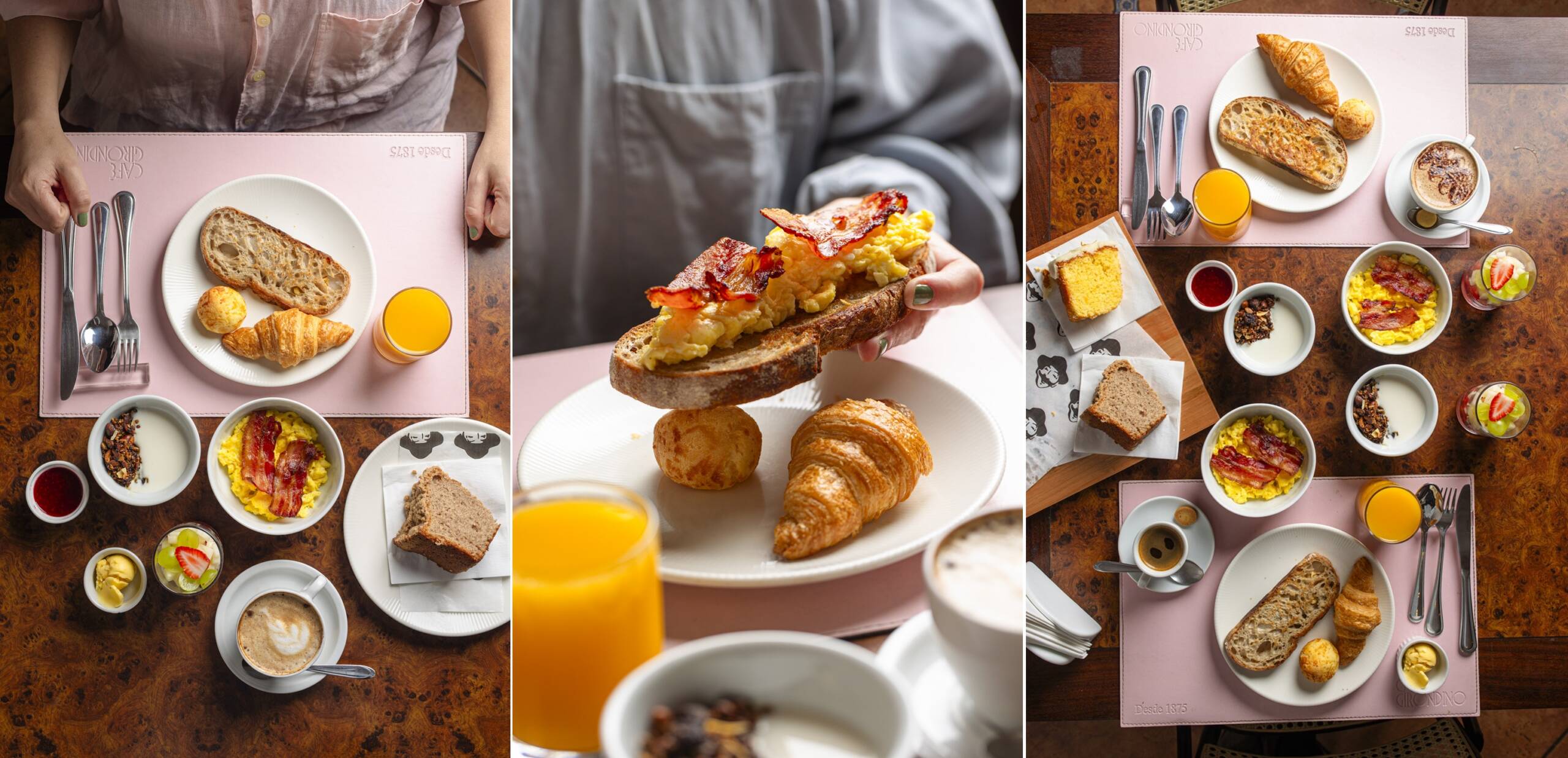O novo brunch servido à mesa nos finais de semana reúne cerca de dez itens, incluindo ovos mexidos, bacon, mix de pães, muffins, salada de frutas, iogurte, geleia da casa, café e suco de laranja