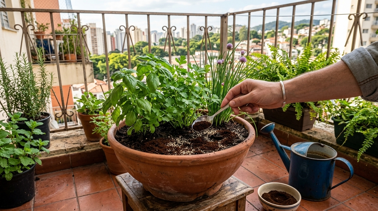 O erro mais comum é jogar muita borra diretamente sobre o vaso, formando uma camada grossa e compacta