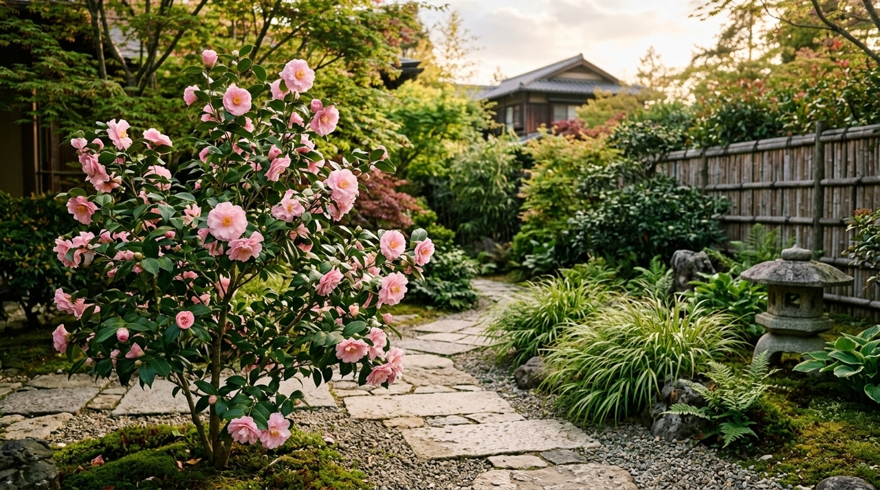 A popularidade dessa flor de jardim com origem no Japão, como a própria Camellia japonica, está ligada à combinação de estética refinada e rusticidade